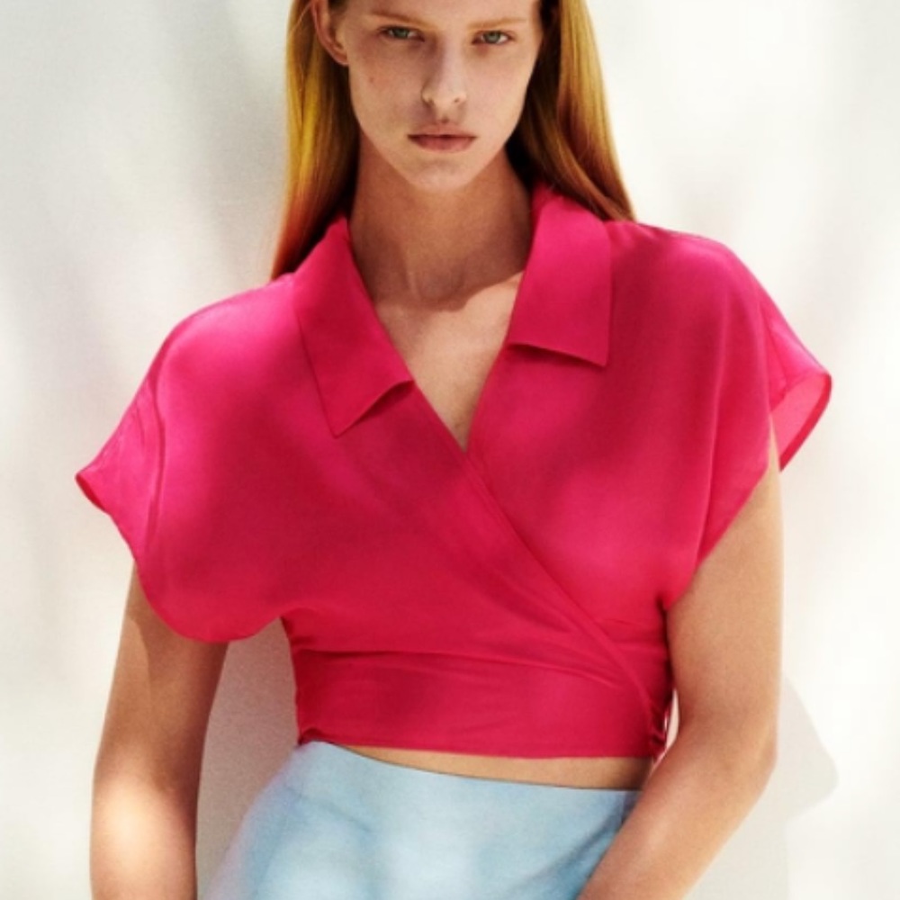 Zara - TIED SATIN BLOUSE - fuchsia